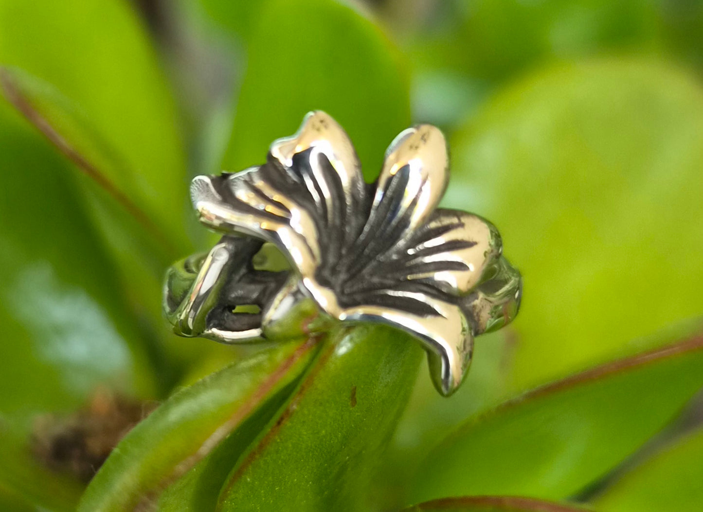 Silver lily flower ring,925 solid sterling silver not,art noveau woodland,
