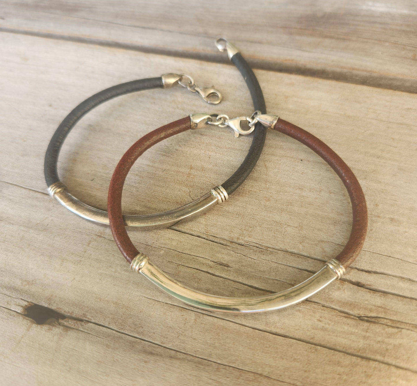 Silver and leather bracelet,925 sterling silver,silver fob bracelet