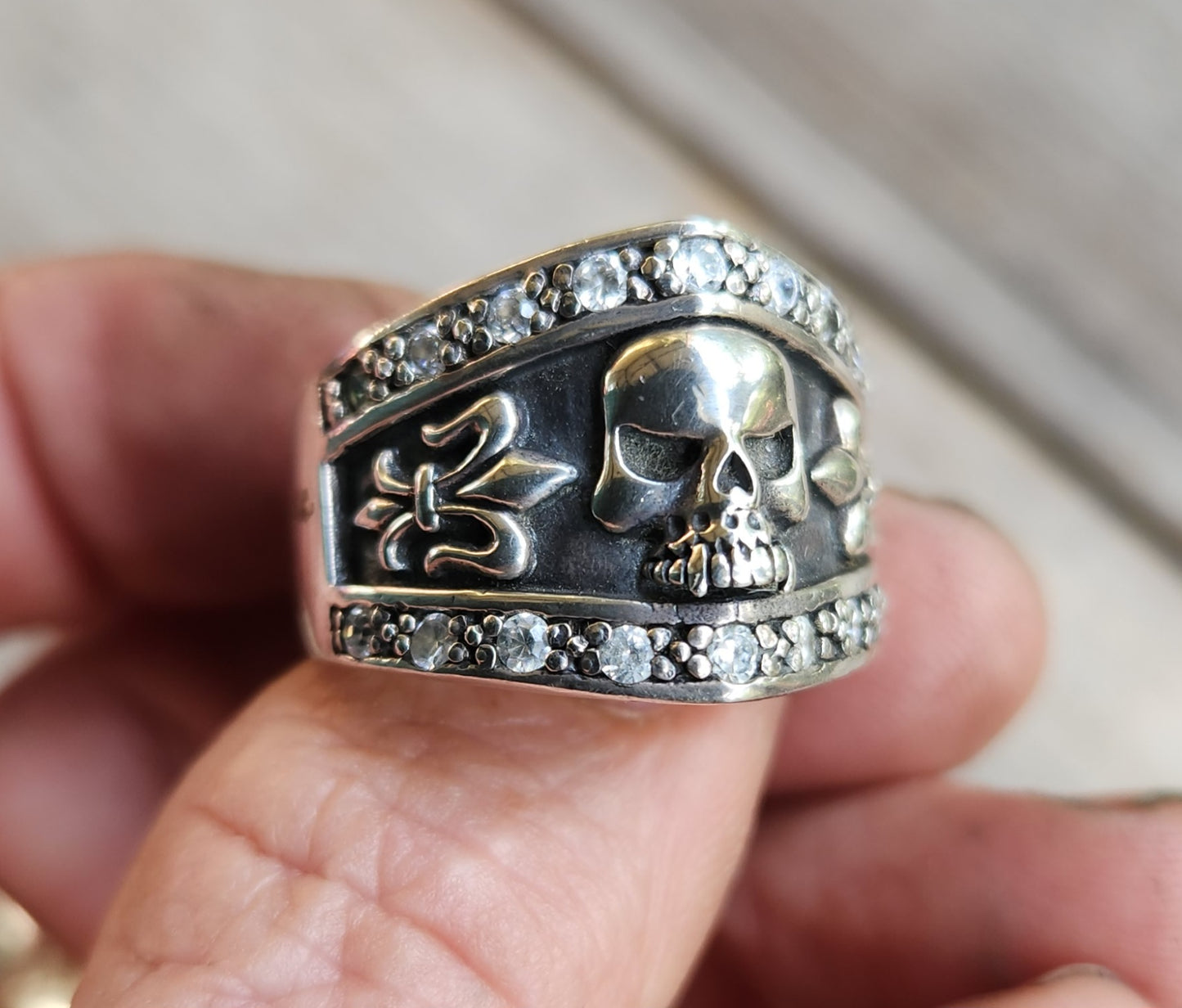 Skull ring,925 sterling silver bling,cubic zirconia,rockabilly,handmade,beautiful detail ring,pirate