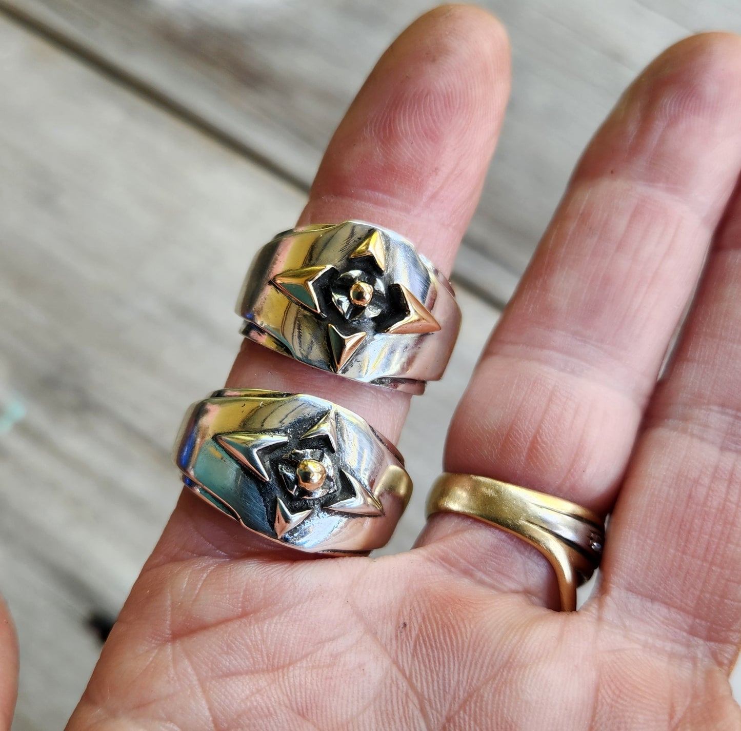 Gold and silver tribal band,9k gold and sterling silver ring,ornate mixed metal solid mans ring modern,mixed metal, two tone dress ring,celtic tribal wedding band