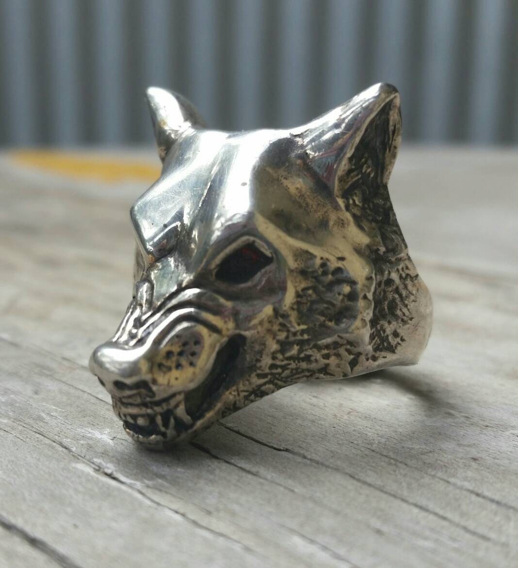 Wolf ring, Large snarling wolf, sterling silver,handmade, ring,dire wolf,totem animal,Indian,