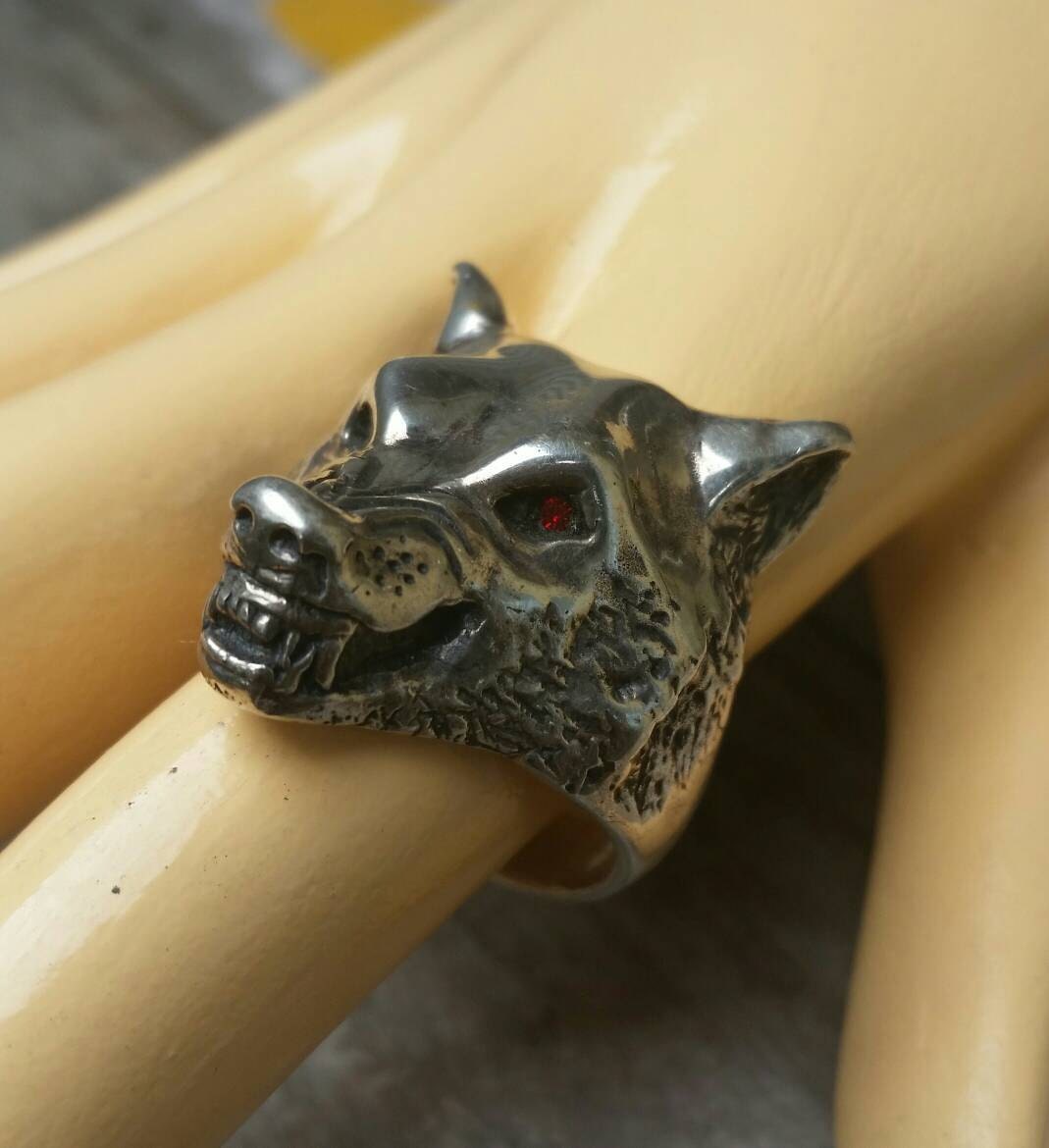 Wolf ring, Large snarling wolf, sterling silver,handmade, ring,dire wolf,totem animal,Indian,