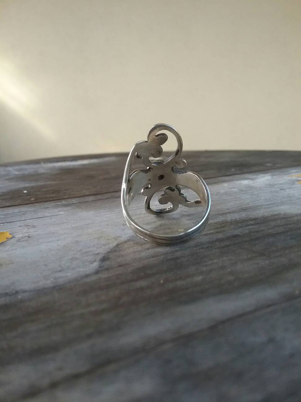 Long ring,sterling silver,electric blue,Cubic zirconia, scroll,vintage,boho,handmade, steampunk,art nouveau,goddess,women's fadhion,designer