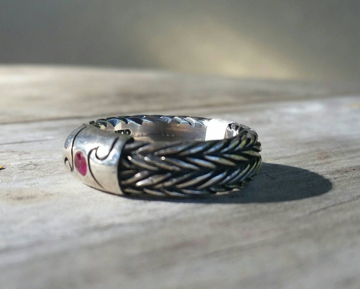 Mans Modern ruby wave surfer signet wedding dress ring sterling silverMADE TO ORDER