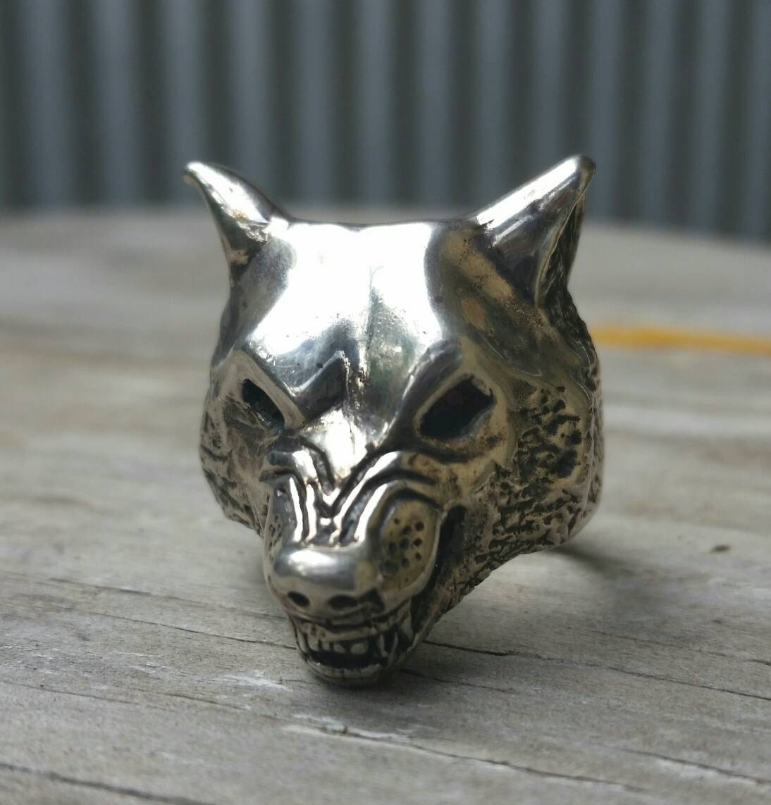 Wolf ring, Large snarling wolf, sterling silver,handmade, ring,dire wolf,totem animal,Indian,