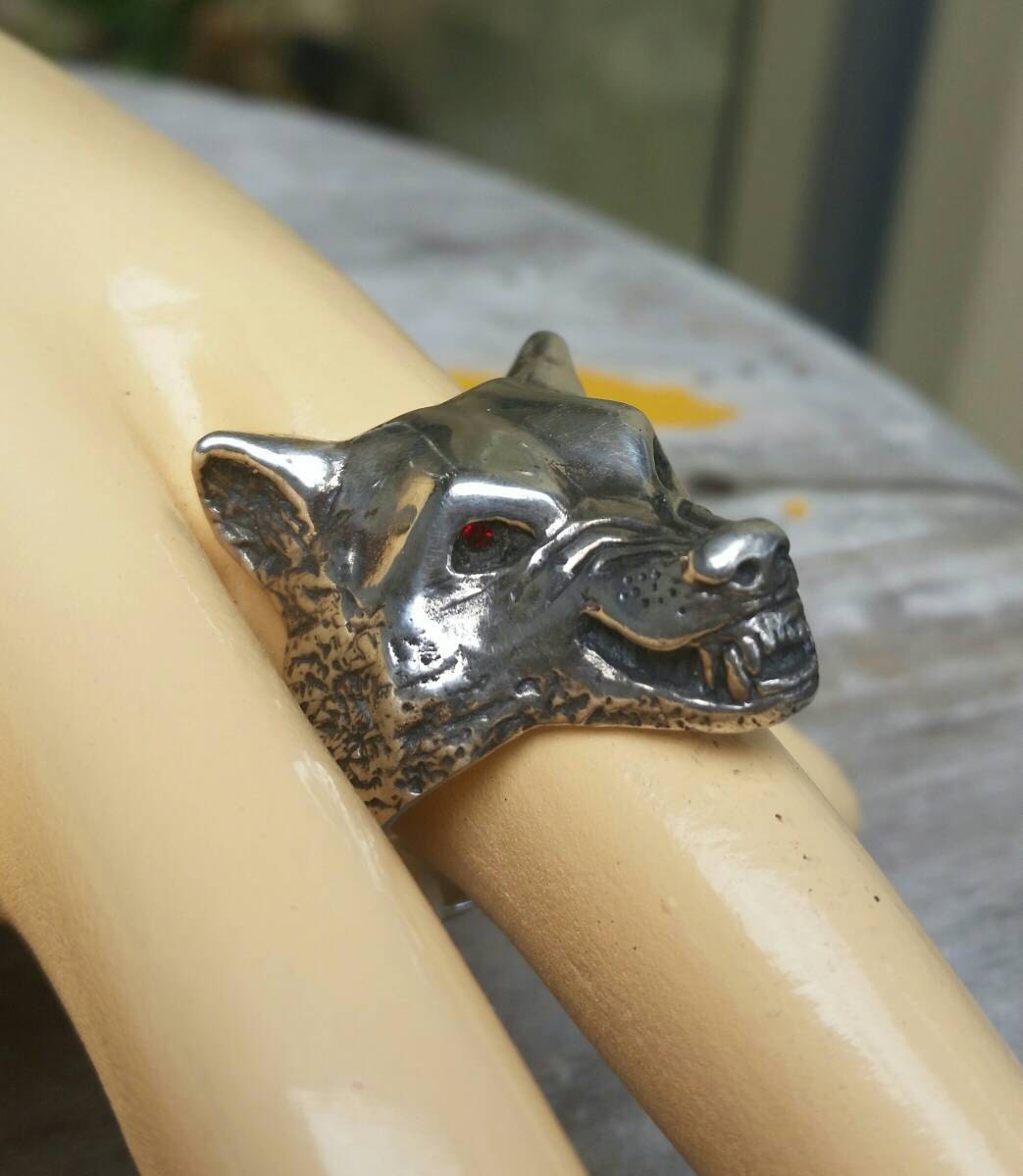 Wolf ring, Large snarling wolf, sterling silver,handmade, ring,dire wolf,totem animal,Indian,