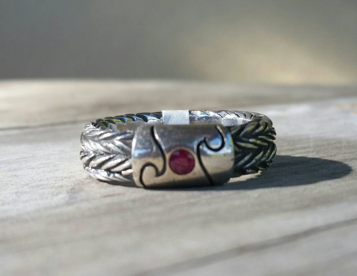 Mans Modern ruby wave surfer signet wedding dress ring sterling silverMADE TO ORDER