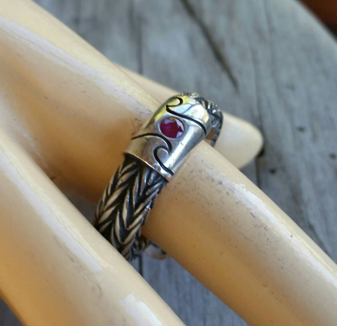 Mans Modern ruby wave surfer signet wedding dress ring sterling silverMADE TO ORDER