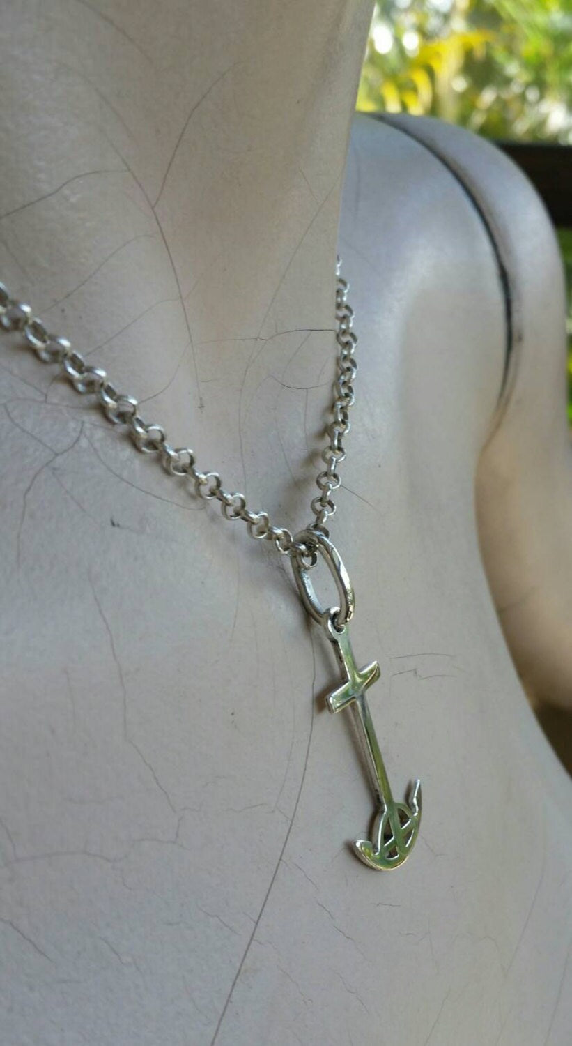 anchor pendant,anchor cross,nautical, sailor,rockabilly,sterling silver pendant, necklace,handmade,cross pendant