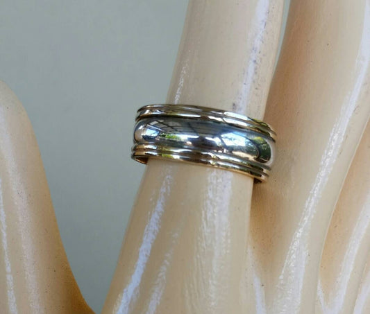 Gold and silver band,two tone ring,real 9ct gold,sterling silver,mixed metal wedding,boho,hipster,man's fashion,unisex,handmade