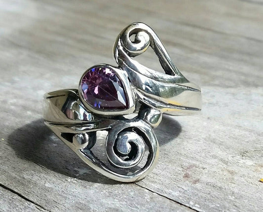 RESERVED sterling silver amethyst scroll ring steampunk gothic art nouveau celtic tribal swirl boho gypsy hippy