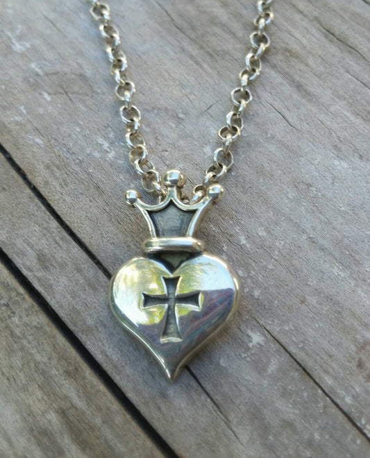 crown heart pendant, maltese cross,sterling silver,womens pendant,steampunk gothic,