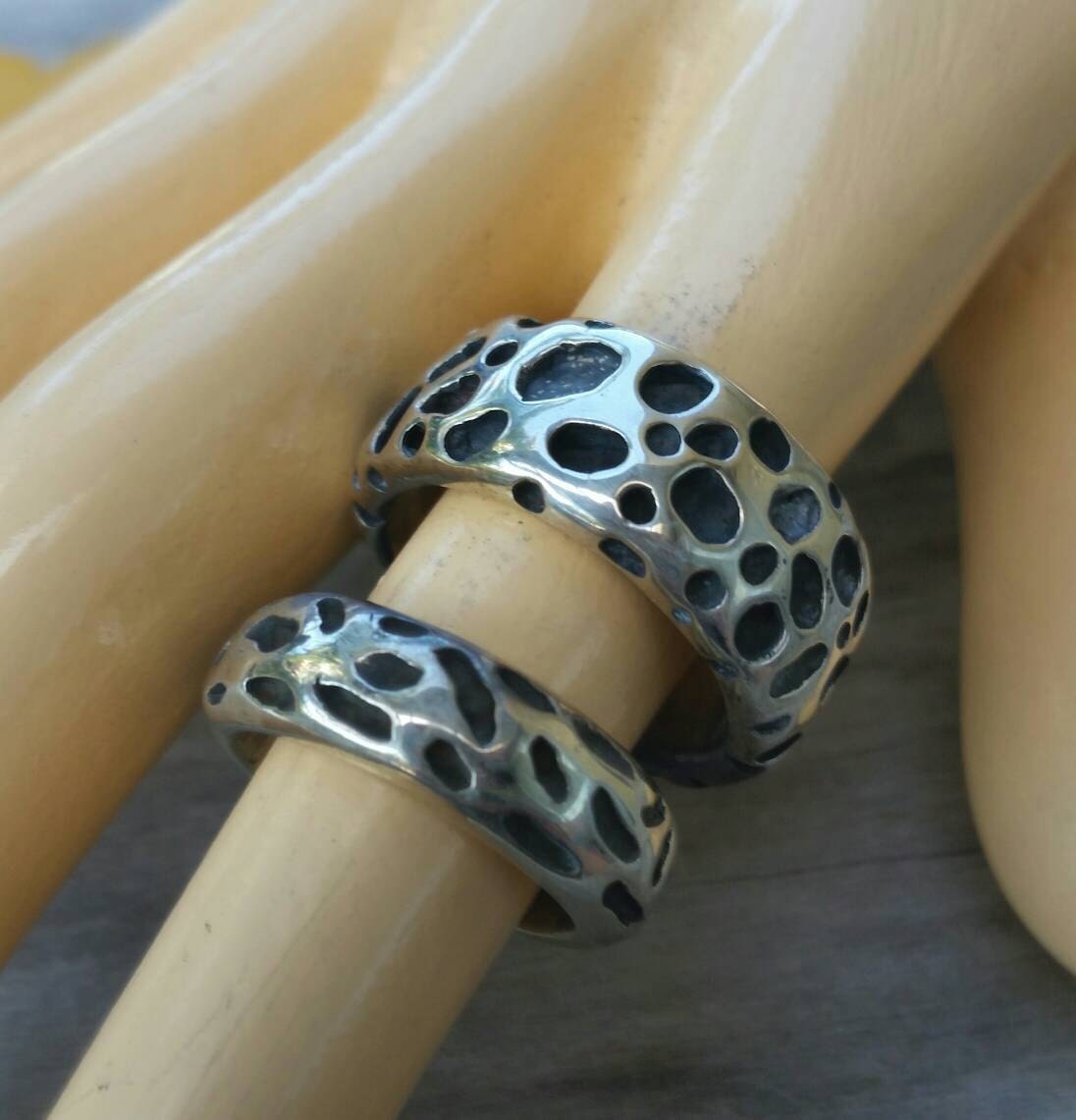 Wide mens ring,chunky heavy,solid sterling silver band,rustic, hammered,nugget, wedding dress ring