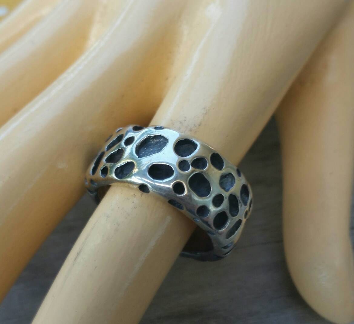 Wide mens ring,chunky heavy,solid sterling silver band,rustic, hammered,nugget, wedding dress ring