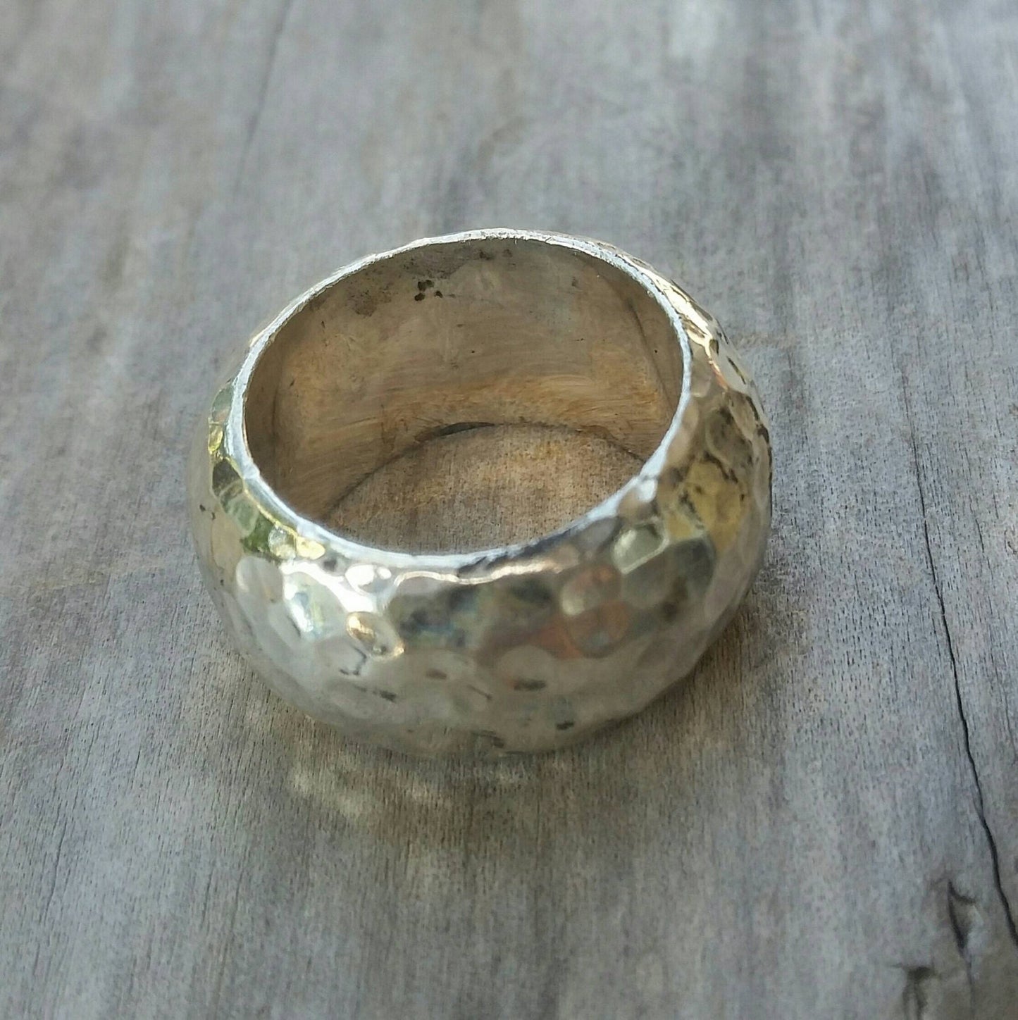 Wide chunky ring,heavy,solid 12m sterling silver,handmade,hammered,half rounded,rustic wedding ring,distressed,industrial ring,nugget,boho