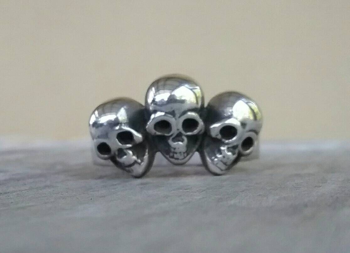 Skull ring, sterling silver,solid back, steampunk,gothic,chunky ring,skeleton,  punk,hipster,handmade,biker,gangster,pirate,sugar skull
