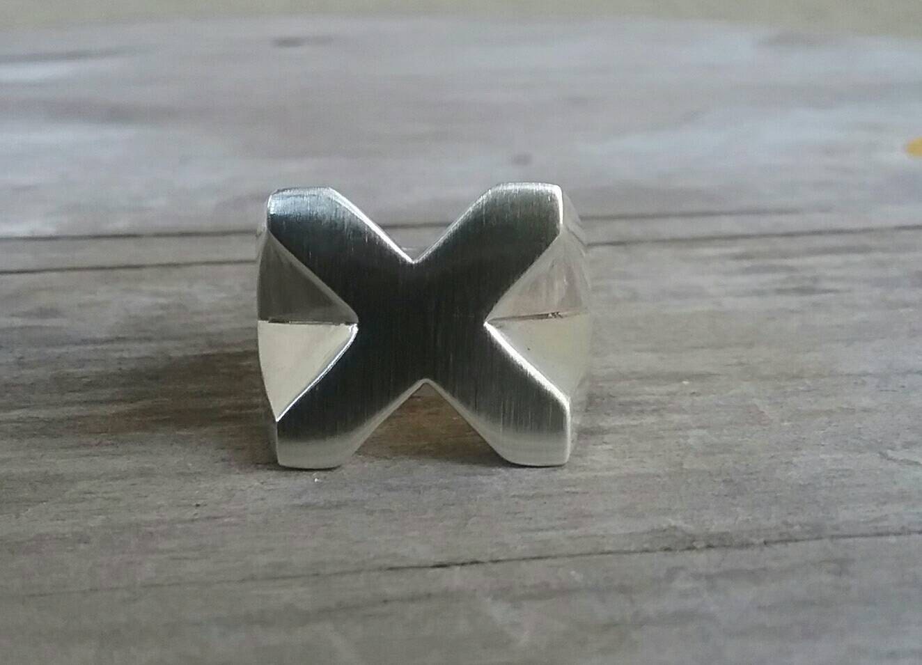 X RING,heavy solid ring,sterling silver,chunky ring,
