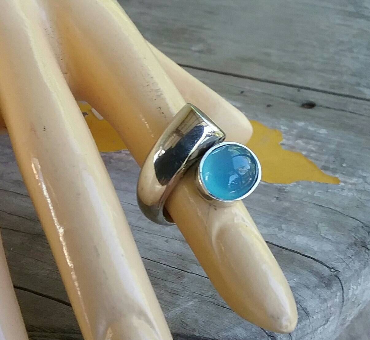 Blue chalcedony,chunky ring,sterling silver, boho,chic,vintage,hand made,retro,designer,