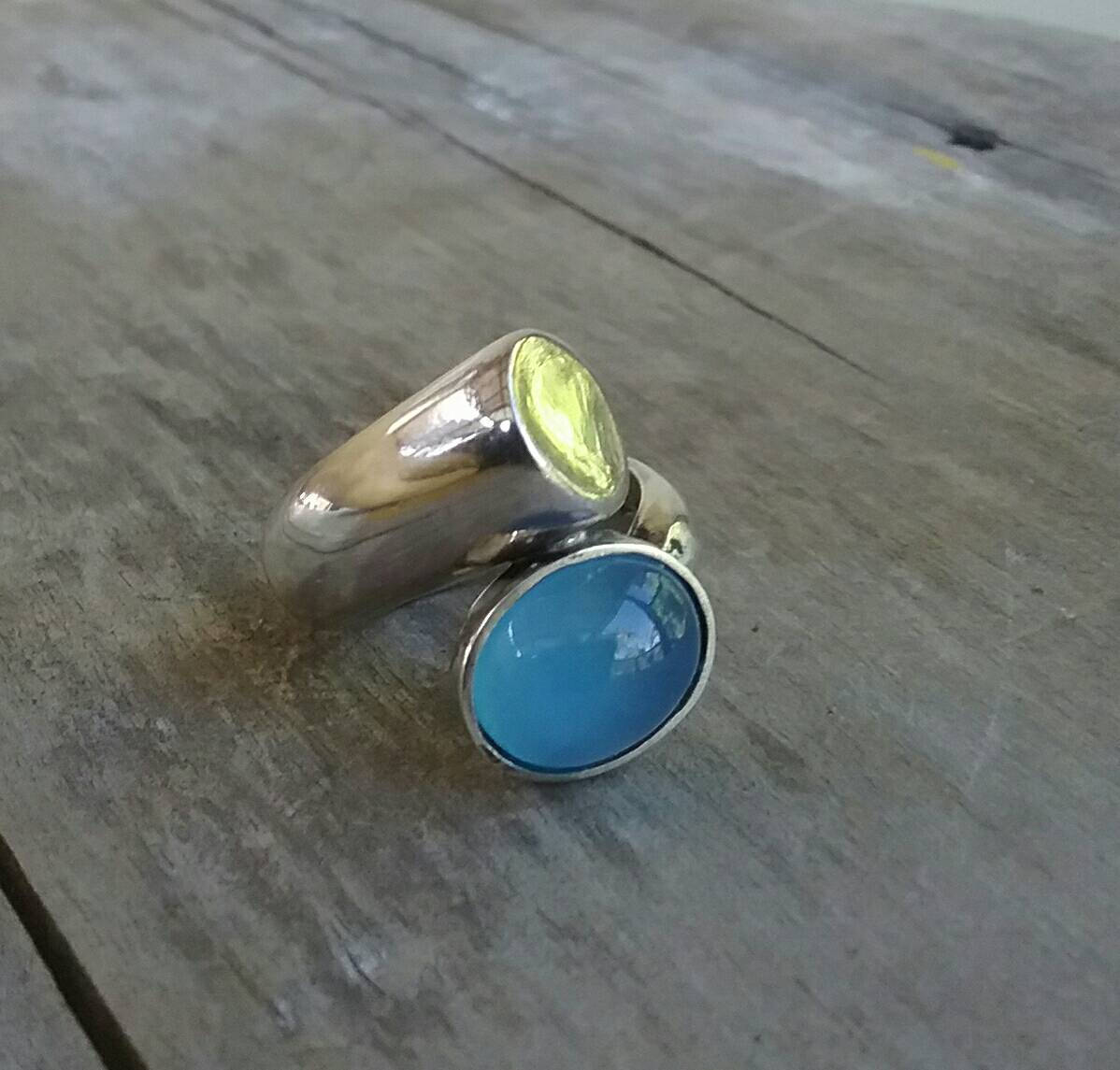 Blue chalcedony,chunky ring,sterling silver, boho,chic,vintage,hand made,retro,designer,