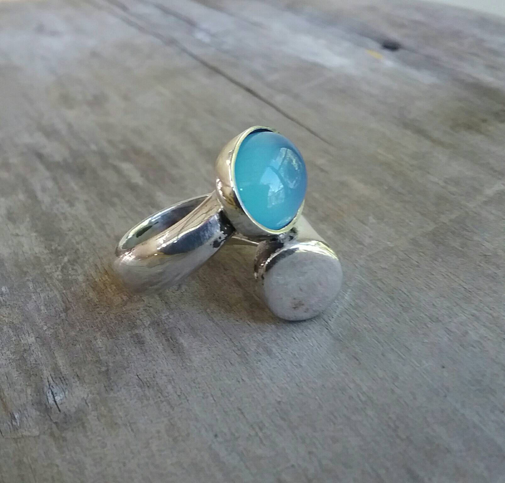 Blue chalcedony,chunky ring,sterling silver, boho,chic,vintage,hand made,retro,designer,