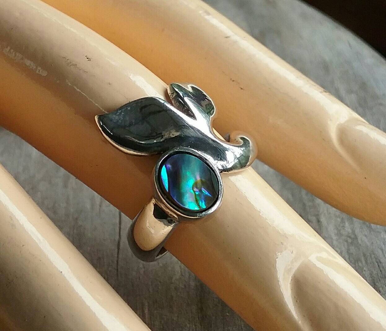 Whale tale,sterling silver, chunky,paua shell ring ,marine, dolphin, surf ring,handmade