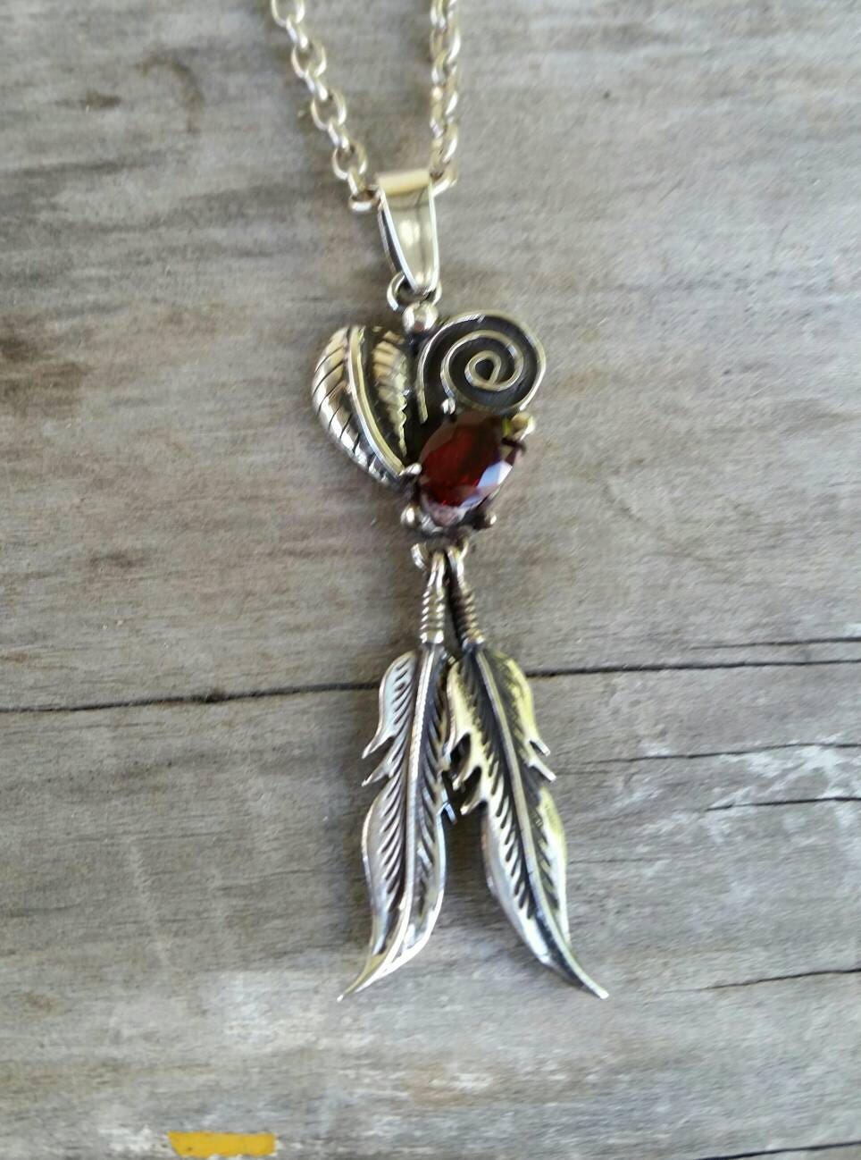 Turquoise feather pendant sterling silver biker steampunk gothic punk gypsy hippy boho