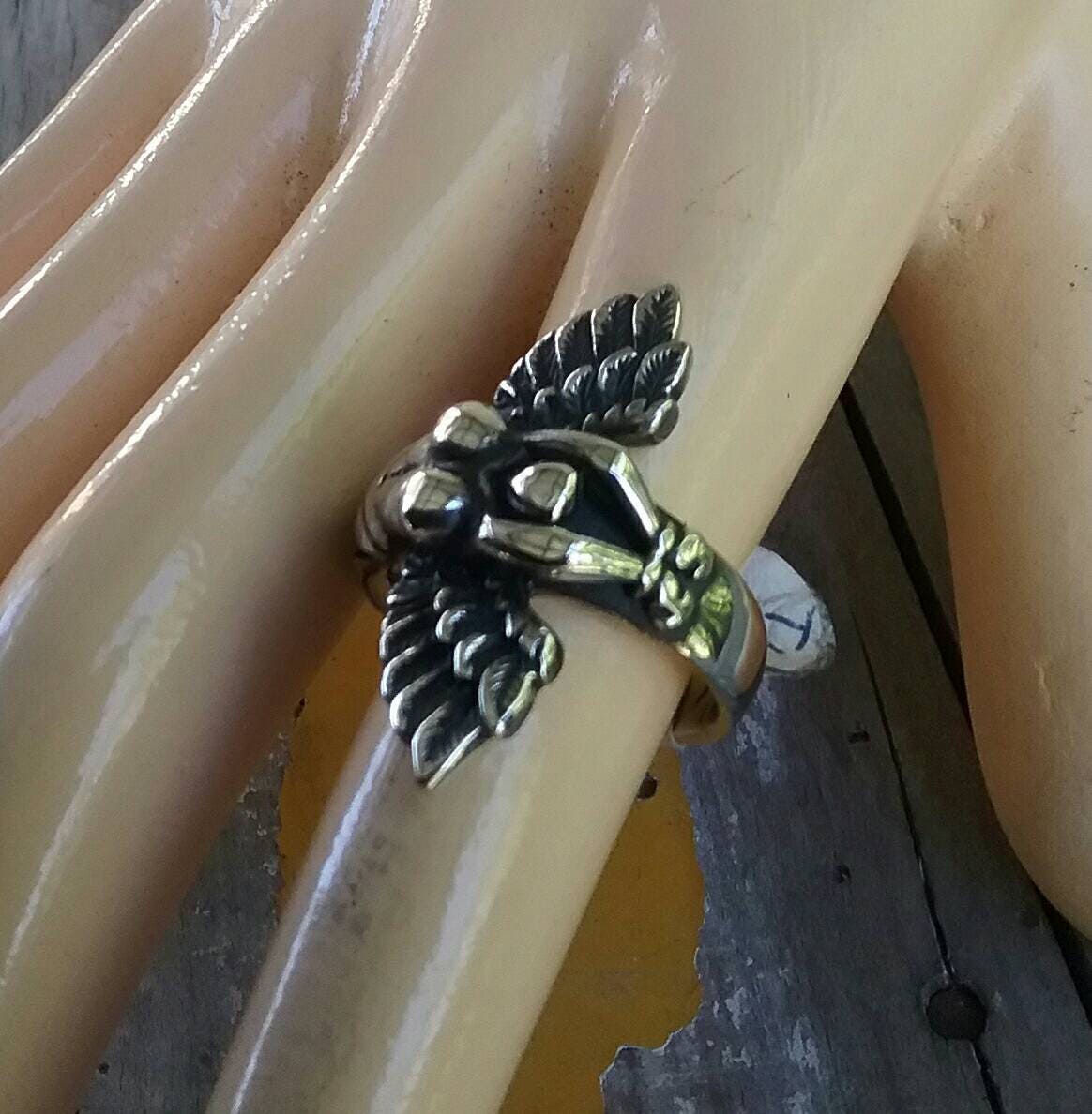 Goddess,naked lady,winged angel ring,sterling silver,eagle,feather,fairy,boho,gypsy,long ring,arc angel,handmade,bondage ring,angel ring