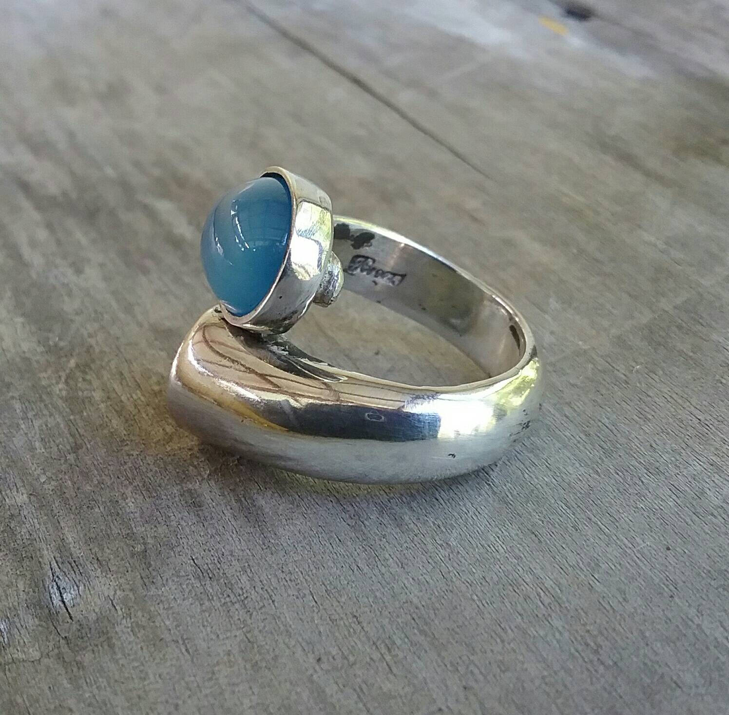 Blue chalcedony,chunky ring,sterling silver, boho,chic,vintage,hand made,retro,designer,