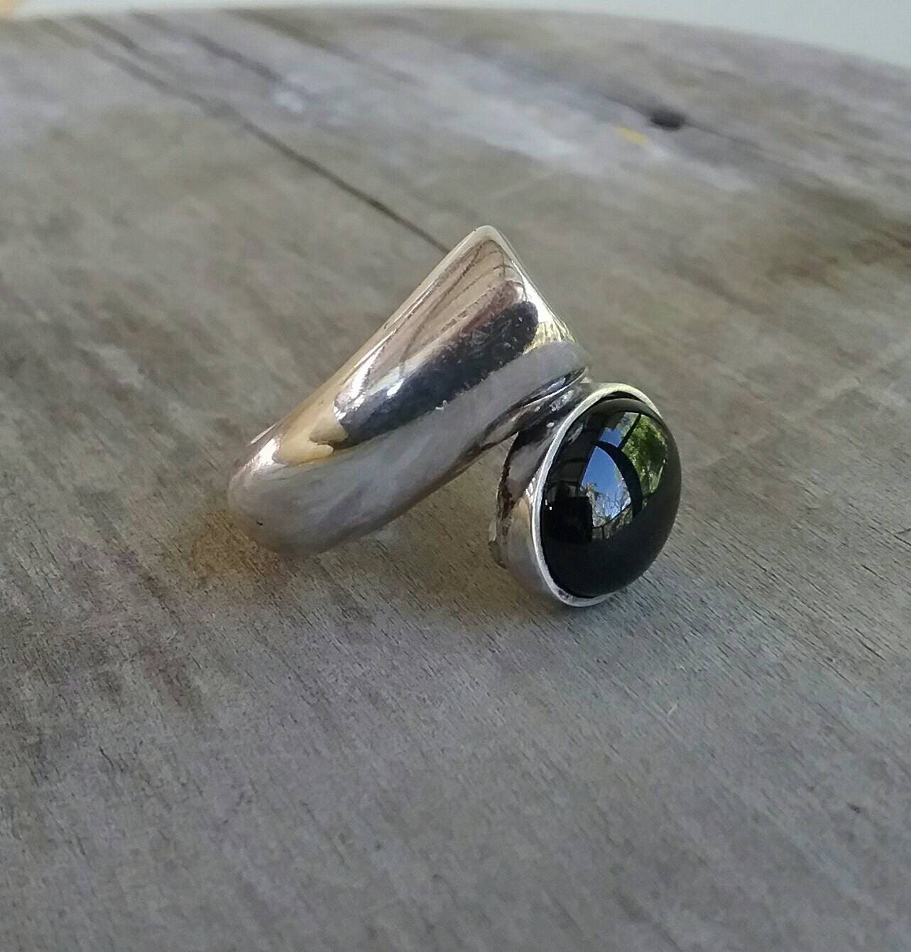 chunky ring,black onyx,sterling silver,boho, chic,long ring,hipster,women's fashion,handmade ring,designer,