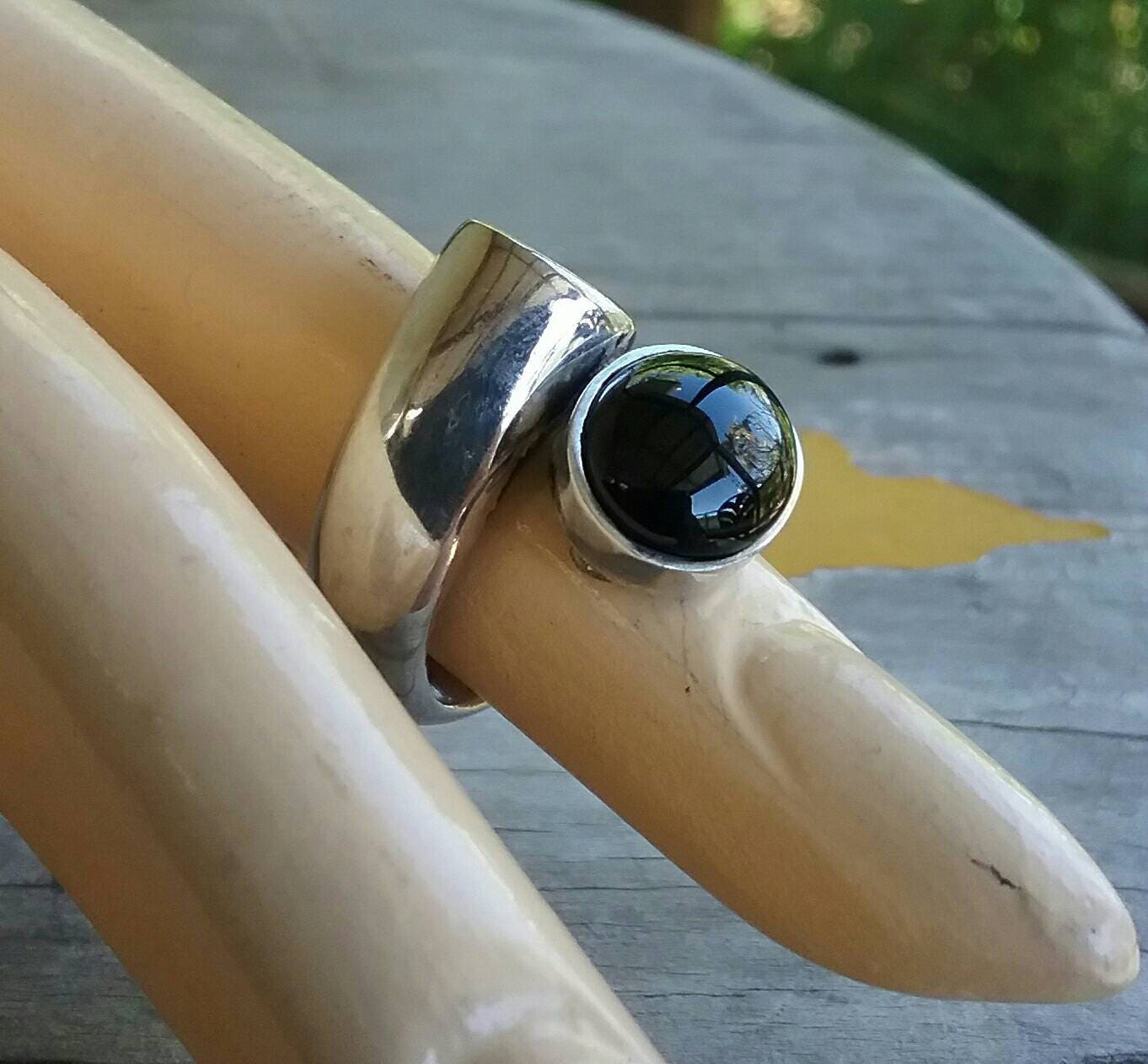 chunky ring,black onyx,sterling silver,boho, chic,long ring,hipster,women's fashion,handmade ring,designer,