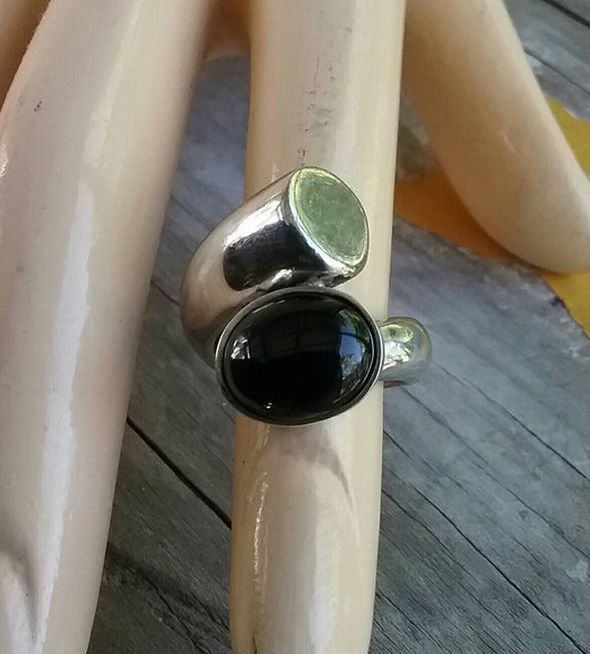 Black Onyx chunky ring.sterling silver boho chic