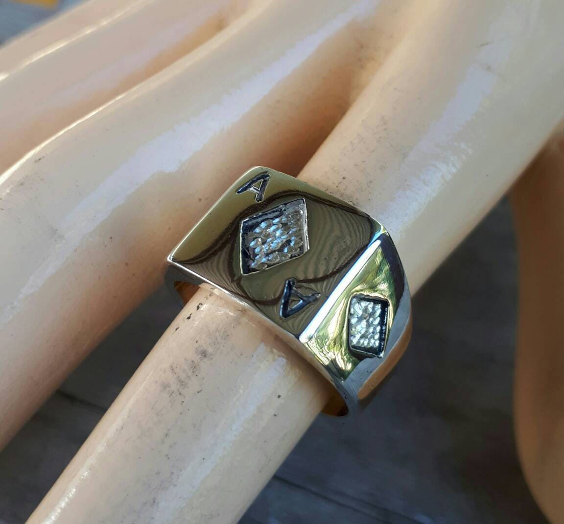 Ace of diamonds ring,gambling,sterling silver,ace ring,vegas wedding,gus,poker,black jack,signet ring,Lil peep