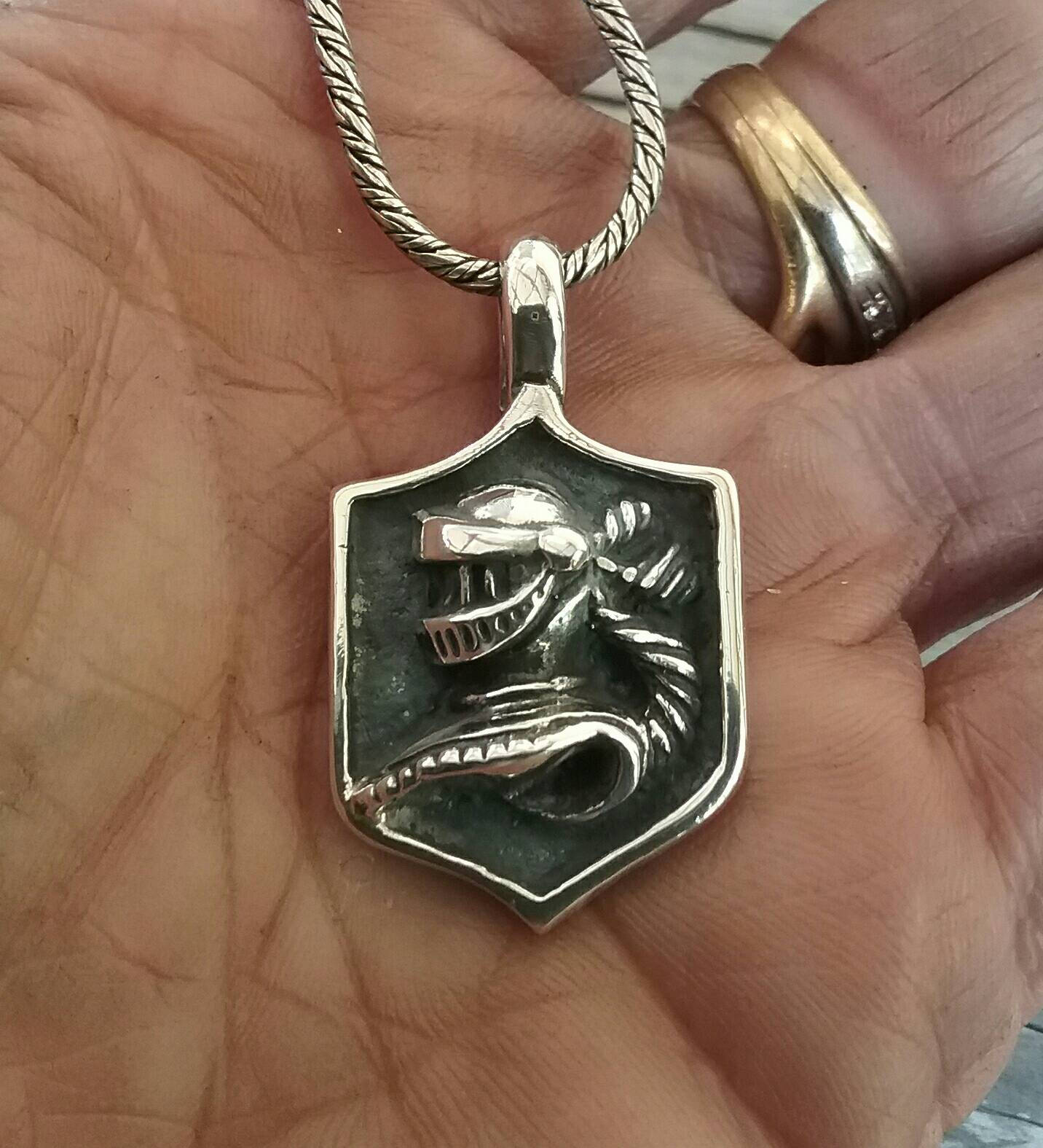 Knight pendant, armour,solid sterling,medievil,coat of arms,victorian,vintage,medallion