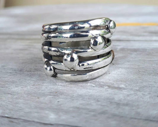 wide 5 band ball ring sterling silver unisex ring wedding ring