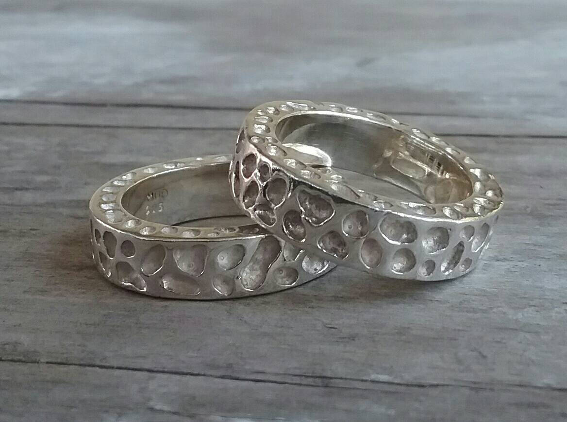 Chunky nugget ring,sterling silver,thick,Flat band, modern,rustic,industrial,hammered band