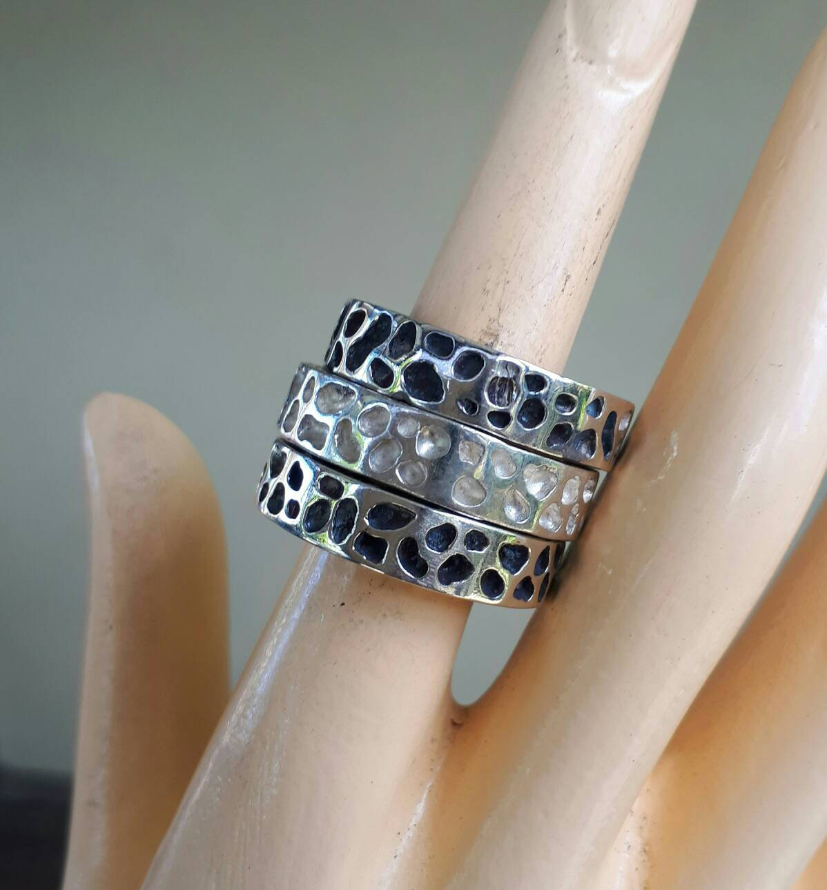 Chunky nugget ring,sterling silver,thick,Flat band, modern,rustic,industrial,hammered band