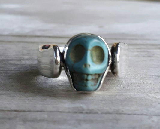 Sugar skull day of the dead turquoise sterling silver  skull ring rockabiily alternative steampunk goth