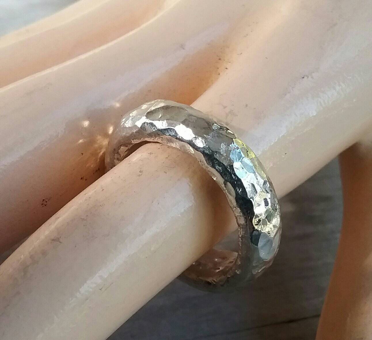 chunky silver ring,rustic,heavy,6 mm solid hammered,sterling silver ring,distressed wedding ring,nugget,industrial,unisex,half round band