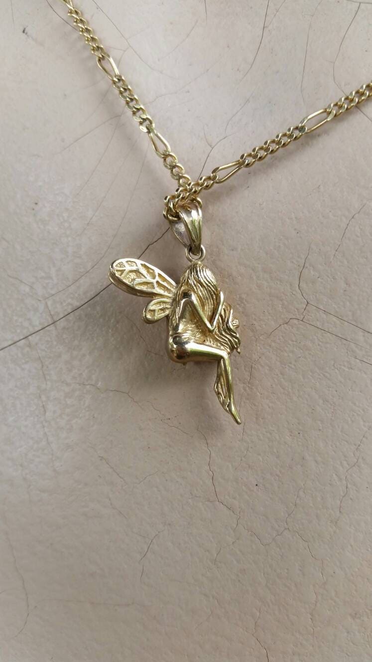 Fairy pendant 9ct gold angelic winged fairy angel pendant