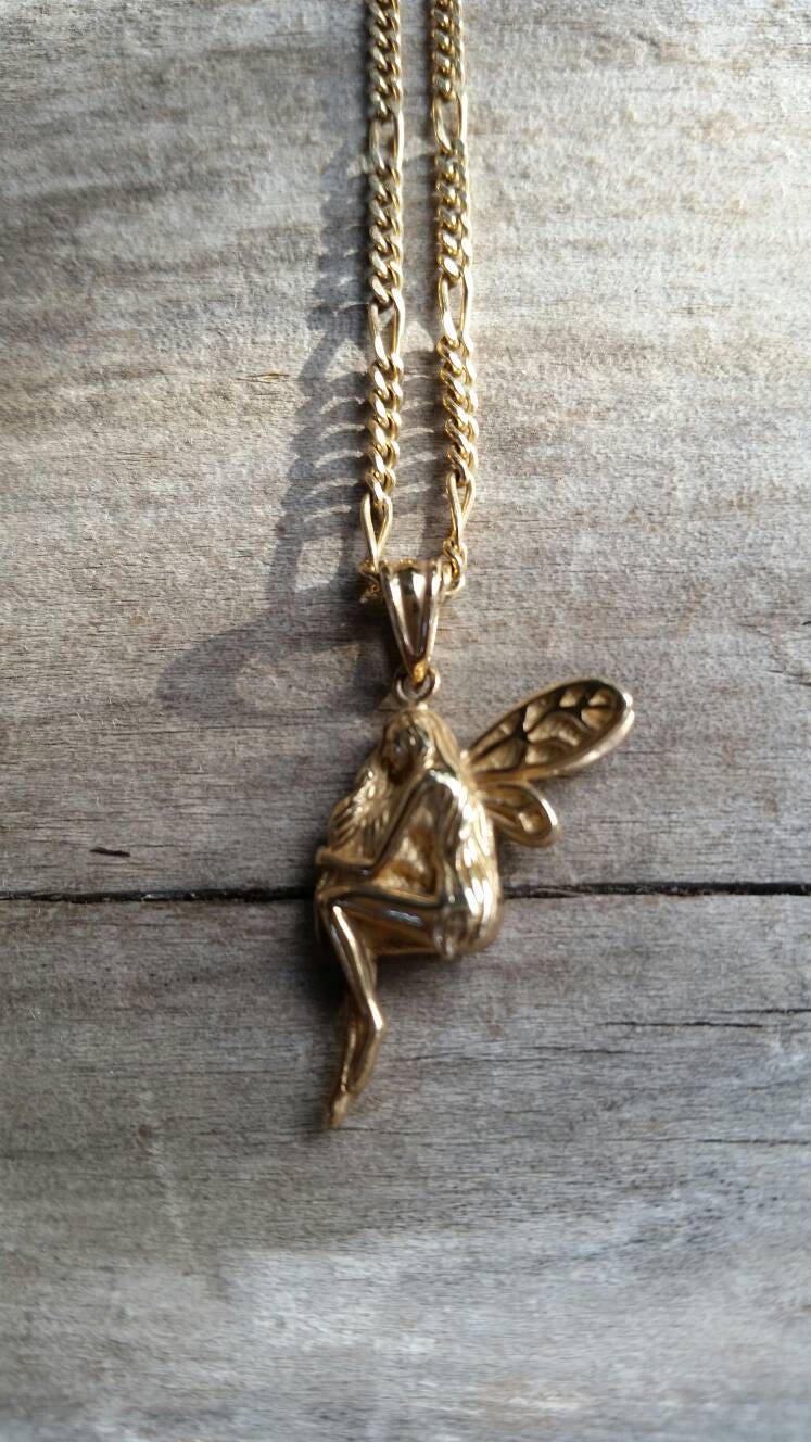 Fairy pendant 9ct gold angelic winged fairy angel pendant