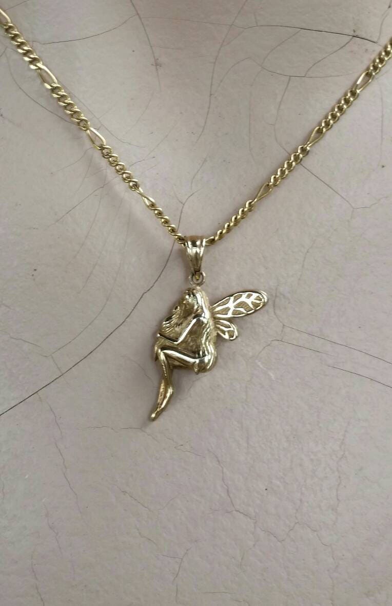 Fairy pendant 9ct gold angelic winged fairy angel pendant