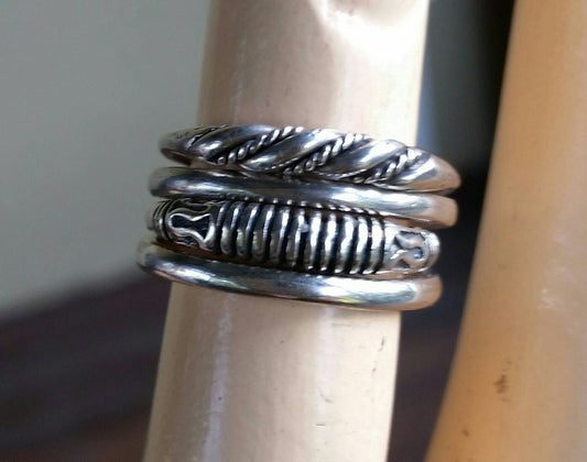 Sterling silver, stacking rings,set 3,4,5,patterened plain bands twisted wire,woven ring,stacker,Stackerable