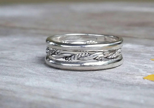 stackable ring set,sterling silver set of 3 or 4 twisted wire and plain silver bands,woven ring set