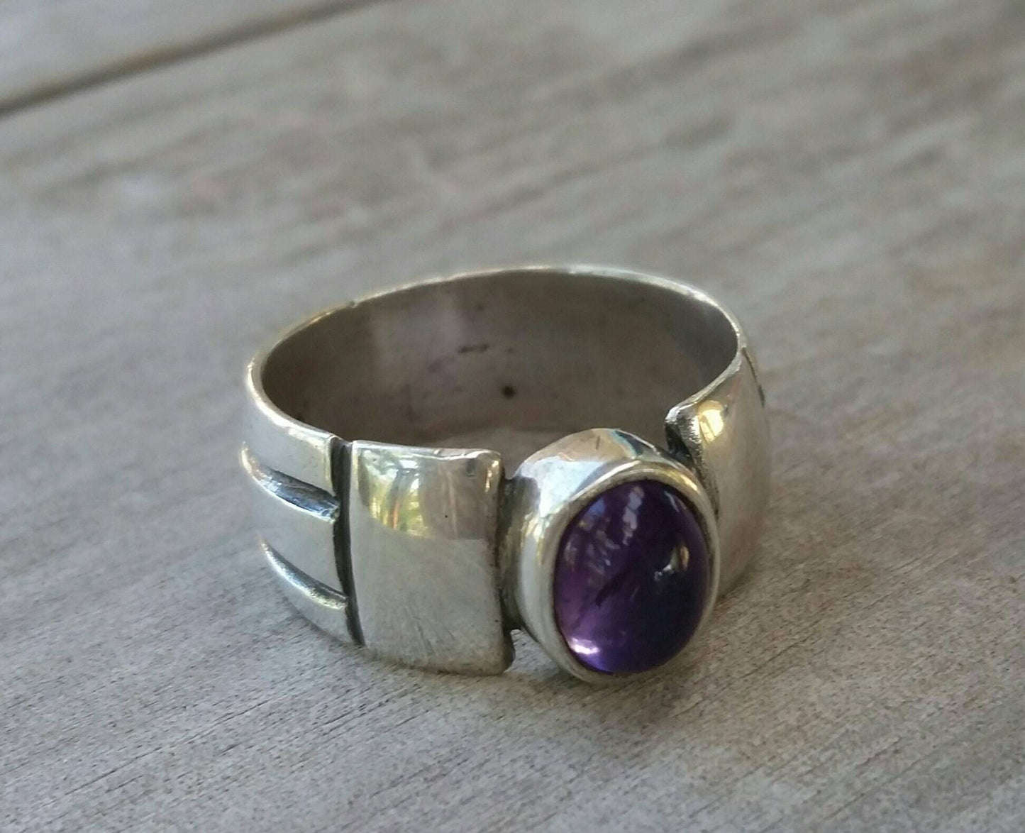 Amethyst ring,cabachon ring,sterling silver,handmade,boho,gypsy,purple stone ring,gemstone,wedding band,