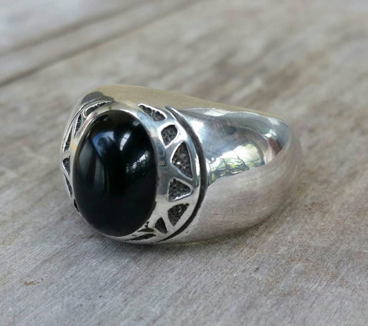 onyx ring,chunky, sterling silver,cross,star, signet ring,Aztec,