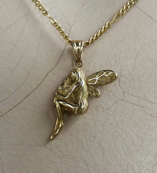 Fairy pendant,solid 9k gold,9ct angelic winged fairy, angel pendant