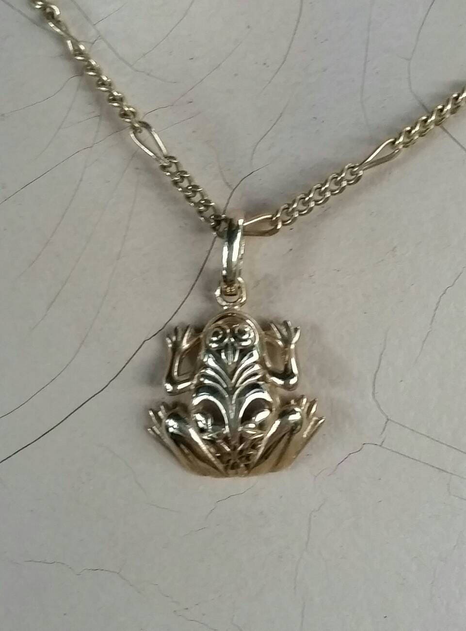 Gold frog pendant,9k gold charm ,filegree, 9ct gold,woodland, frog necklace