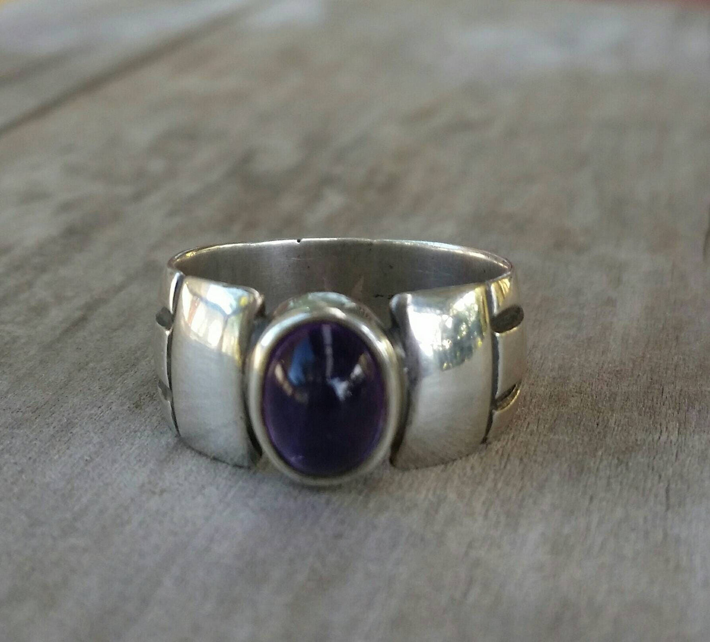 Amethyst ring,cabachon ring,sterling silver,handmade,boho,gypsy,purple stone ring,gemstone,wedding band,