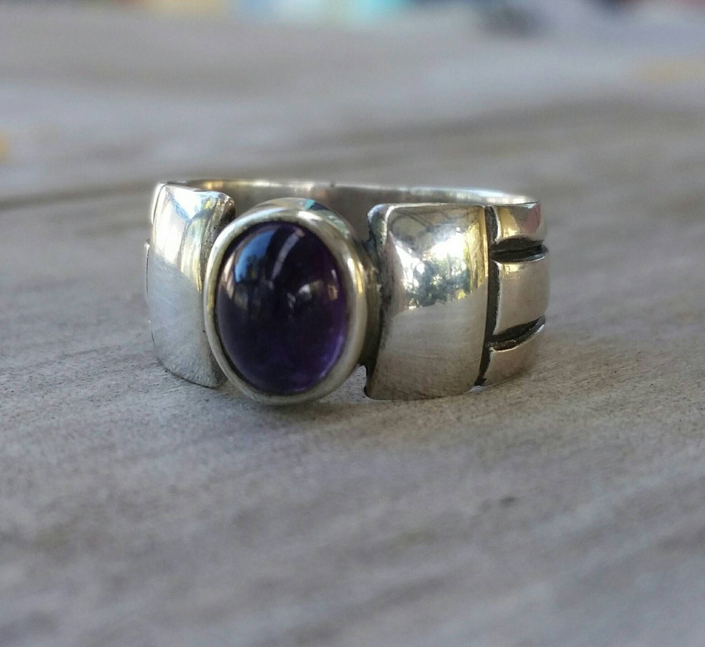 Amethyst ring,cabachon ring,sterling silver,handmade,boho,gypsy,purple stone ring,gemstone,wedding band,