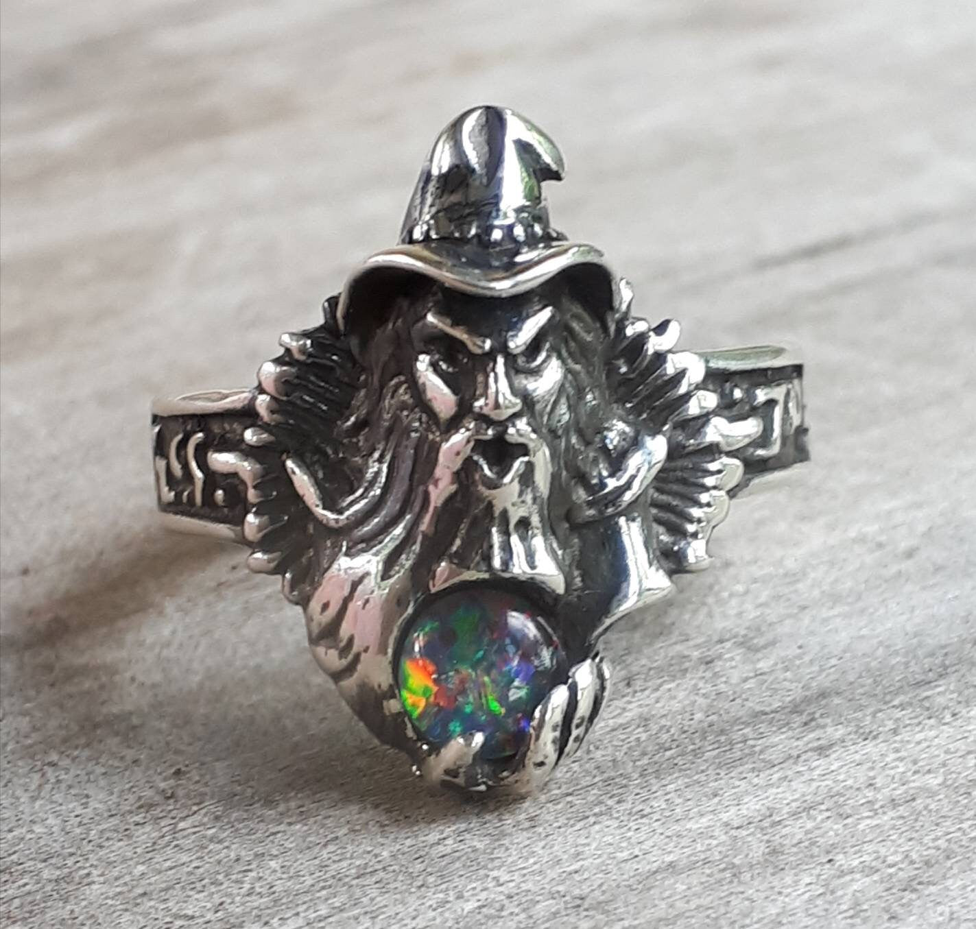 wizard ring,opal triplet, sterling silver  magic fantasy mythical  steampunk gothic punk  ring